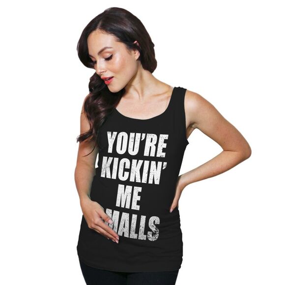 Maternity Tank Top Youre Kickin Me Small Funny Baseball Pregnancy Tank - Picture 1 of 4